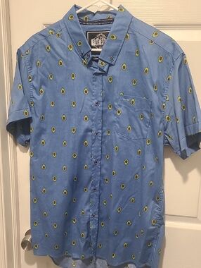 Five Four Blue Short-Sleeve Button-Up with Avocado Motif